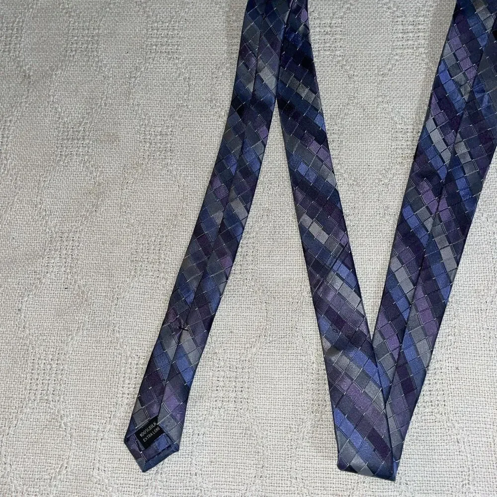Calvin Klein Men’s Dress Tie Sz 23” 3.5” Blue Geometric Extra Long Business NWT